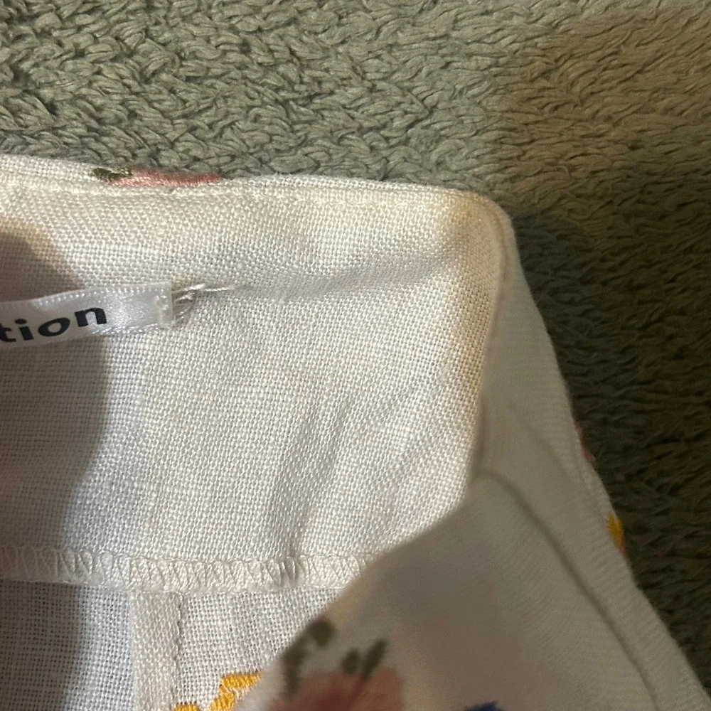 Cottage embroidered floral high waist linen pants size 0